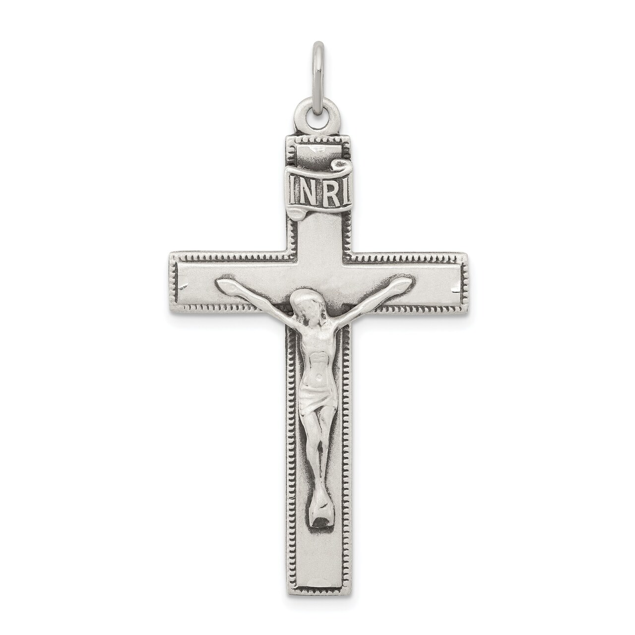 Sterling Silver INRI Crucifix Pendant Jewerly 84.1mm x 46.1mm